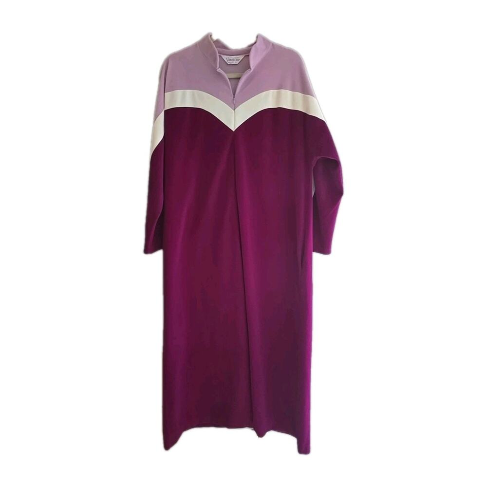 Vintage Vanity Fair Pink 1/2 Zip Velour Lounge House Coat Womans Size‎ Large